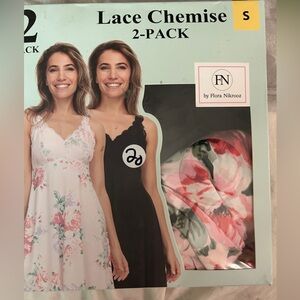 Women Two pack Chemise sleepwear  Pink and Black 
 with lace Size Small